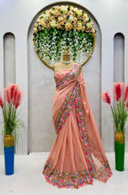 Load image into Gallery viewer, Beautiful Saree Heavy Tibby Silk Fabric with Pearl Work
