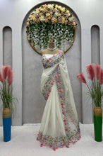 Load image into Gallery viewer, Beautiful Saree Heavy Tibby Silk Fabric with Pearl Work
