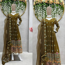 Load image into Gallery viewer, Mehndi Green Georgette Work Anarkali Suit With Dupatta
