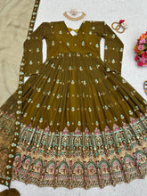 Load image into Gallery viewer, Mehndi Green Georgette Work Anarkali Suit With Dupatta
