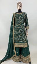 Load image into Gallery viewer, Green Color Chinon Embroidered Fully Stitched Sharara Suit
