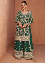 Load image into Gallery viewer, Green Color Chinon Embroidered Fully Stitched Sharara Suit
