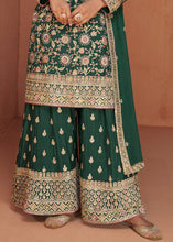 Load image into Gallery viewer, Green Color Chinon Embroidered Fully Stitched Sharara Suit
