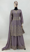 Load image into Gallery viewer, Purple Color Chinon Embroidered Fully Stitched Sharara Suit
