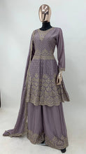 Load image into Gallery viewer, Purple Color Chinon Embroidered Fully Stitched Sharara Suit
