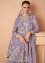 Load image into Gallery viewer, Purple Color Chinon Embroidered Fully Stitched Sharara Suit
