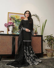 Load image into Gallery viewer, Black Color Georgette Sequence Thread Work Full Stitched Sharara Suit
