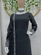 Load image into Gallery viewer, Black Color Georgette Sequence Thread Work Full Stitched Sharara Suit
