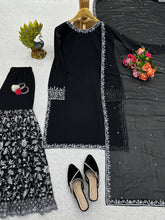 Load image into Gallery viewer, Black Color Georgette Sequence Thread Work Full Stitched Sharara Suit
