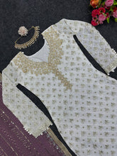 Load image into Gallery viewer, Party Wear White Suit With Different Color Mirror Work Dupatta
