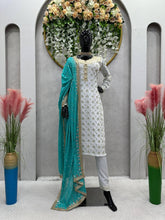 Load image into Gallery viewer, Party Wear White Suit With Different Color Mirror Work Dupatta
