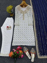 Load image into Gallery viewer, Party Wear White Suit With Different Color Mirror Work Dupatta
