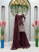 Load image into Gallery viewer, Amazing Georgette Dark Maroon Color Sharara Suit
