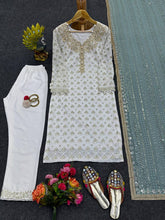 Load image into Gallery viewer, Party Wear White Suit With Different Color Mirror Work Dupatta
