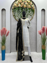 Load image into Gallery viewer, Party Wear White Suit With Different Color Mirror Work Dupatta
