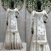 Load image into Gallery viewer, Attractive Chinon Silk White Color Sharara Suit
