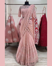 Load image into Gallery viewer, Party Wear Soft Net With Embroidered Work Saree For Women
