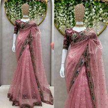 Load image into Gallery viewer, Attractive Organza Silk Fabric Thread And Sequence Work Saree
