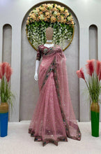 Load image into Gallery viewer, Attractive Organza Silk Fabric Thread And Sequence Work Saree
