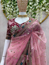 Load image into Gallery viewer, Attractive Organza Silk Fabric Thread And Sequence Work Saree
