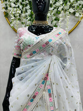 Load image into Gallery viewer, Attractive Organza Silk Fabric Thread And Sequence Work Saree
