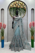 Load image into Gallery viewer, Designer Heavy Organza Silk Fabric Thread And Sequence Work Saree
