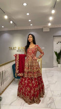 Load image into Gallery viewer, Designer Red Colour Heavy Georgette Fabric Thread And Sequence Work Lehenga With Dupatta
