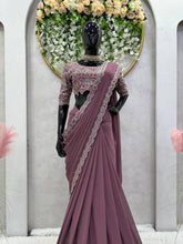 Load image into Gallery viewer, Ready To Wear Coffee Colour Georgette Fabric Thread And Sequence Work Saree
