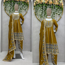 Load image into Gallery viewer, Attractive Mehndi Colour Chinon Silk Fabric Fully Stitched Suit Dhoti With Dupatta
