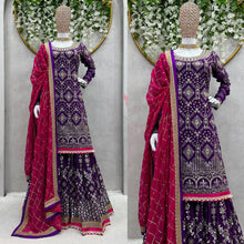 Load image into Gallery viewer, Fabulous Blue Colour Georgette Fabric Fully Stitched Sharara Suit
