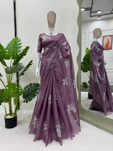 Load image into Gallery viewer, Rust Color Jimmu Chu Silk Sequence Work Saree
