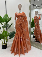 Load image into Gallery viewer, Rust Color Jimmu Chu Silk Sequence Work Saree
