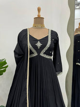 Load image into Gallery viewer, Attractive Chinon Silk Thread Work Gown With Four Side Lace Border Dupatta
