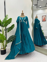 Load image into Gallery viewer, Attractive Chinon Silk Thread Work Gown With Four Side Lace Border Dupatta
