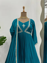 Load image into Gallery viewer, Attractive Chinon Silk Thread Work Gown With Four Side Lace Border Dupatta
