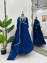 Load image into Gallery viewer, Attractive Chinon Silk Thread Work Gown With Four Side Lace Border Dupatta
