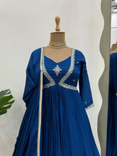 Load image into Gallery viewer, Attractive Chinon Silk Thread Work Gown With Four Side Lace Border Dupatta
