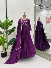 Load image into Gallery viewer, Attractive Chinon Silk Thread Work Gown With Four Side Lace Border Dupatta
