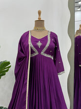 Load image into Gallery viewer, Attractive Chinon Silk Thread Work Gown With Four Side Lace Border Dupatta
