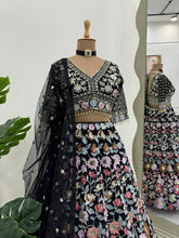 Load image into Gallery viewer, Designer Black Colour Georgette Fabric Sequence Work Lehenga Choli
