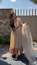 Load image into Gallery viewer, Designer Peach Colour Roman Silk Fabric Thread Work Anarkali Suit With Dupatta
