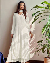 Load image into Gallery viewer, White Color Cotton Thread Work Ethnic Stitched Suit Set For Girls
