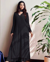 Load image into Gallery viewer, Black Cotton Thread Work Ethnic Stitched Suit Set For Girls
