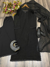 Load image into Gallery viewer, Black Cotton Thread Work Ethnic Stitched Suit Set For Girls
