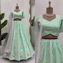 Load image into Gallery viewer, Designer Green Colour Mono Banglory Fabric Thread With Sequences Work Lehenga Choli
