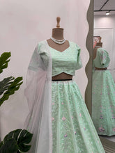 Load image into Gallery viewer, Designer Green Colour Mono Banglory Fabric Thread With Sequences Work Lehenga Choli
