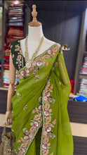 Load image into Gallery viewer, Designer Green Colour Jimmy Chhu Silk Sequences Work Saree
