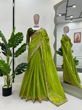 Load image into Gallery viewer, Designer Green Colour Jimmy Chhu Silk Sequences Work Saree
