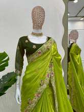 Load image into Gallery viewer, Designer Green Colour Jimmy Chhu Silk Sequences Work Saree
