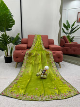 Load image into Gallery viewer, Designer Green Colour Jimmy Chhu Silk Sequences Work Saree
